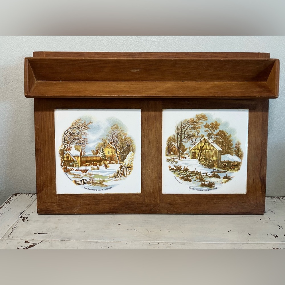 Vintage Currier & Ives Wenzcel Winter Scene Wall Plaque Cottage Rustic
